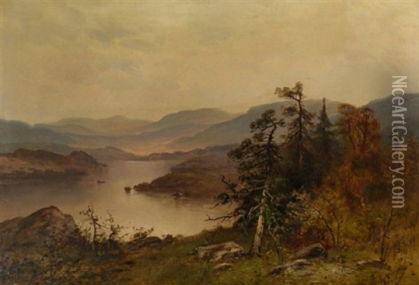 River Landscape Oil Painting - Frank C. Bromley