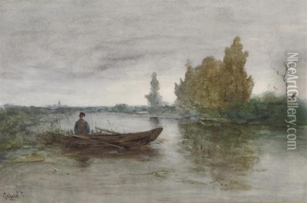 An Angler In A Polder Landscape Oil Painting - Paul Joseph Constantine Gabriel