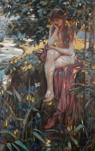 A Young Woman In Contemplation Oil Painting - Sydney Carter