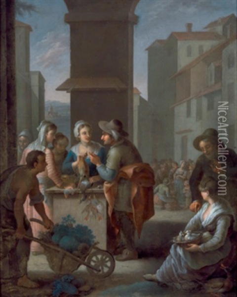 Eine Italienische Marktszene Oil Painting - Christian Wilhelm Ernst Dietrich