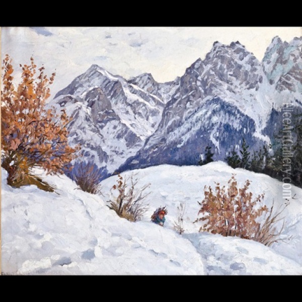Paesaggio Innevato A Untergrainau, Alpi Bavaresi Oil Painting - Franz Xaver Frankl