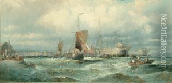 A Fresh Breeze, Old Hulks, On The **** Oil Painting - Charles Thorneley