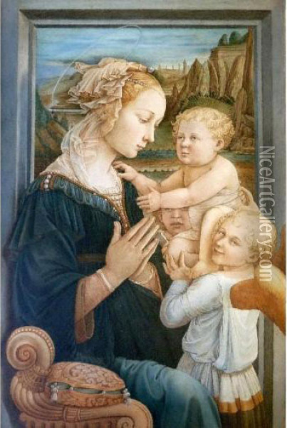 Madonna And Child And Two Angels Oil Painting - Filippo Lippi