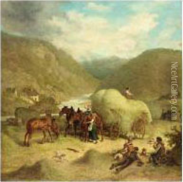 Collecting Hay Oil Painting - Friedrich Kaiser
