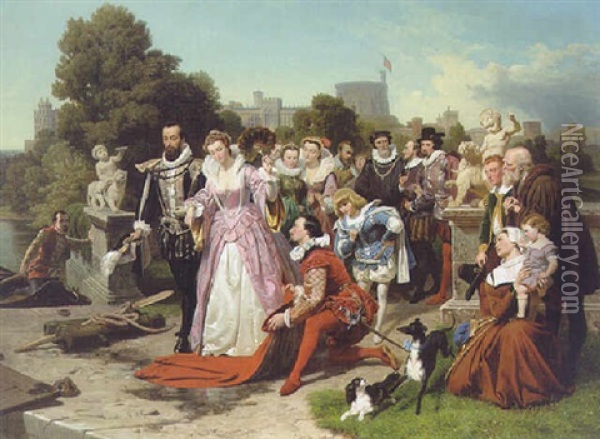 Queen Elizabeth I And Sir Walter Raleigh Oil Painting - Emanuel Leutze
