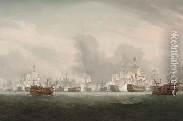 The height of the action on the 'Glorious First of June', 1794 Oil Painting - Thomas Whitcombe