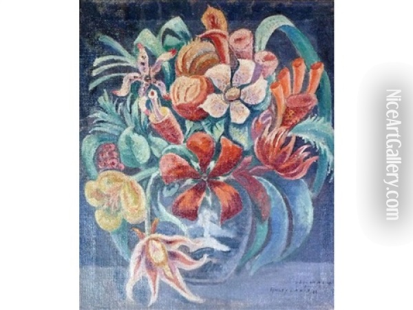 Flowers In A Vase Oil Painting - Edgar Rowley Smart