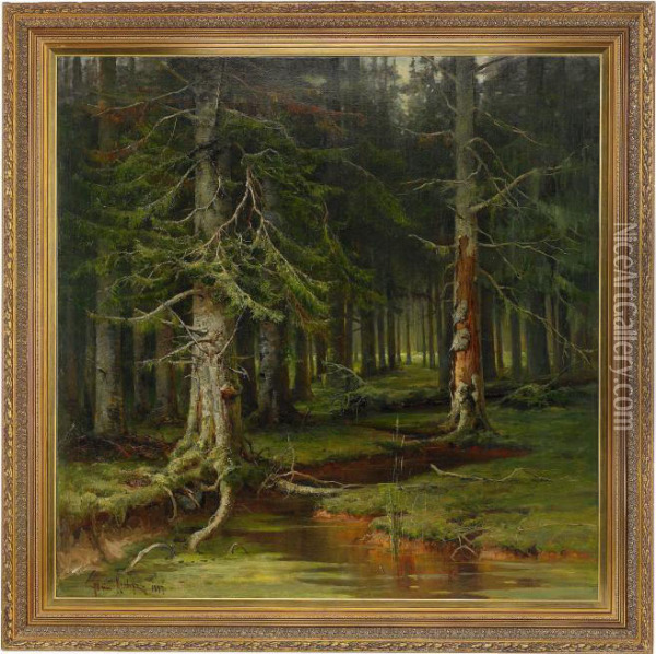 A Forest Oil Painting - Iulii Iul'evich (Julius) Klever