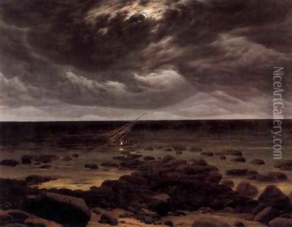 Seashore with Shipwreck by Moonlight 2 Oil Painting - Caspar David Friedrich