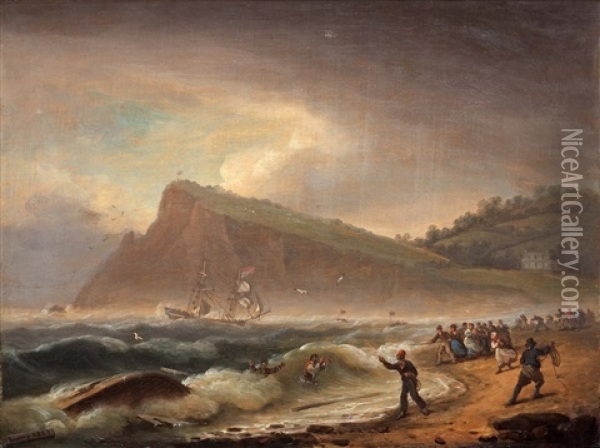 Skeppsbrott Vid Ness Point, Devon Oil Painting - Thomas Luny