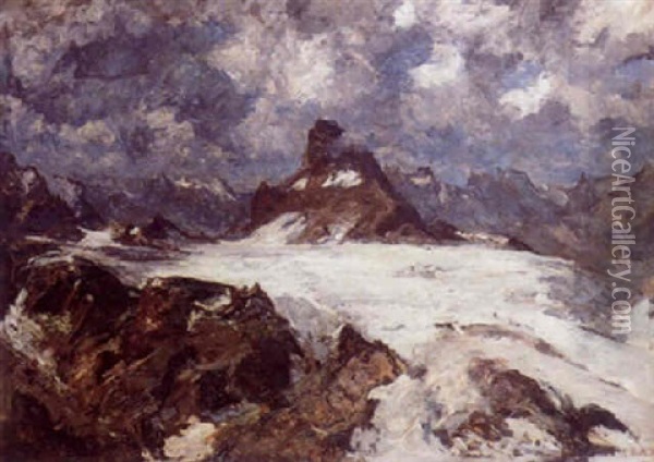 Hochgebirgslandschaft Mit Einem Bergmassiv (matterhorn?) Oil Painting - Fritz Baer