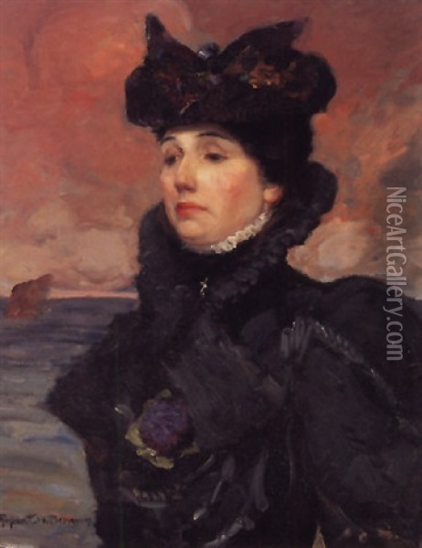 Portrait Of A Lady In A Black Hat Oil Painting - Rupert Bunny