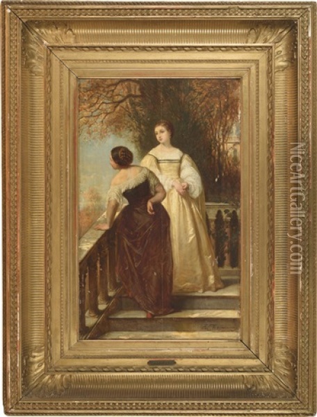 Zwei Damen Am Balkon Oil Painting - Edouard Jean Conrad Hamman