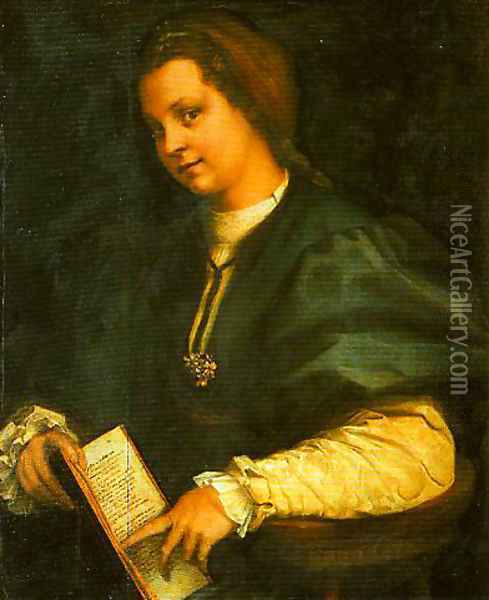 Portrait of a Girl (Lady with a Book of Petrarch) Oil Painting - Andrea Del Sarto