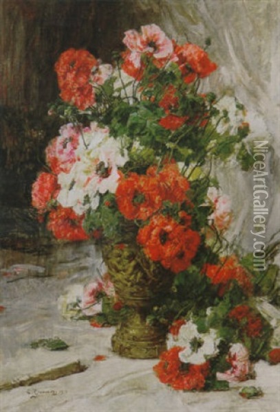 Poppies In A Vase Oil Painting - Georges Jeannin