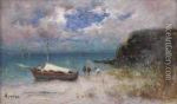 Vue D'une Plage Avec Une Embarcation Oil Painting - Adolphe Appian
