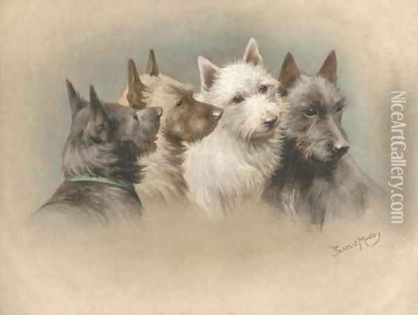 Four terriers Oil Painting - Fannie Moody