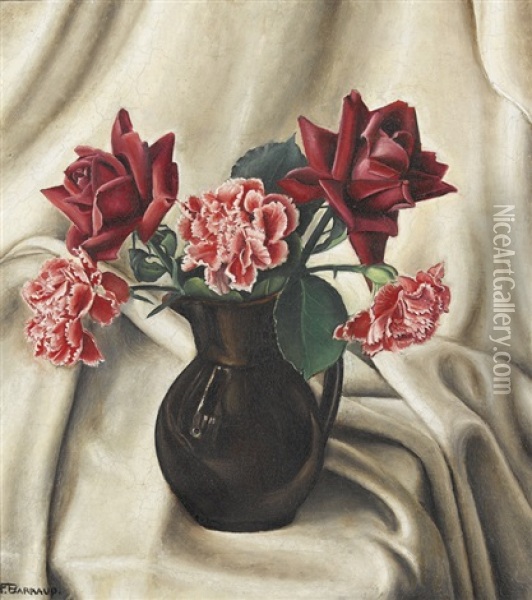 Stillleben Mit Nelken Und Rosen In Einem Krug Oil Painting - Francois Emile Barraud
