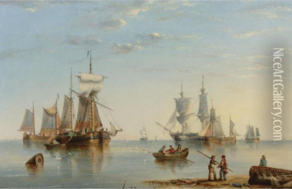 Shipping Off The Coast Oil Painting - Henry Redmore