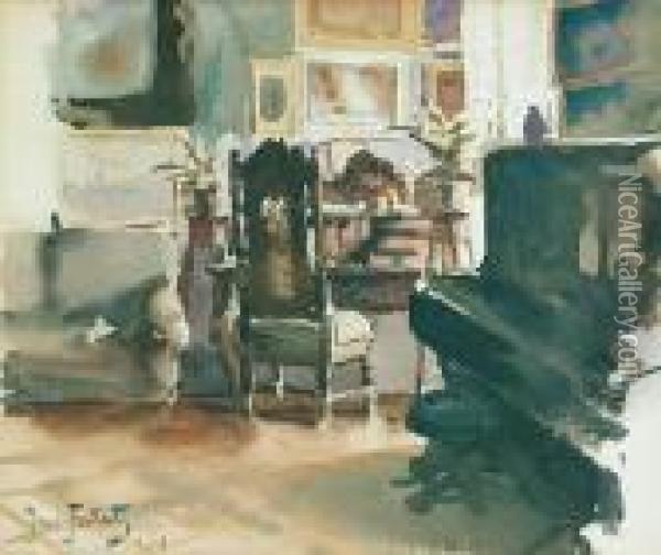 Wnetrze Salonu Oil Painting - Julian Falat