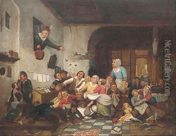 Melee at the hand-out Oil Painting - Continental School