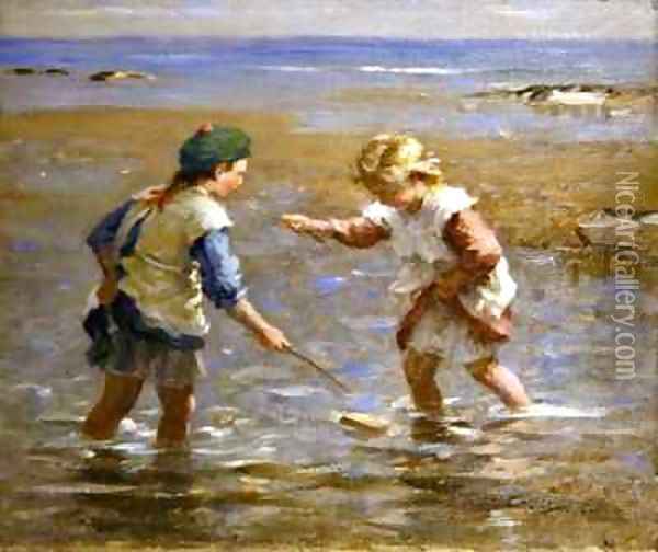 Playing in the Shallows Oil Painting - William Marshall Brown
