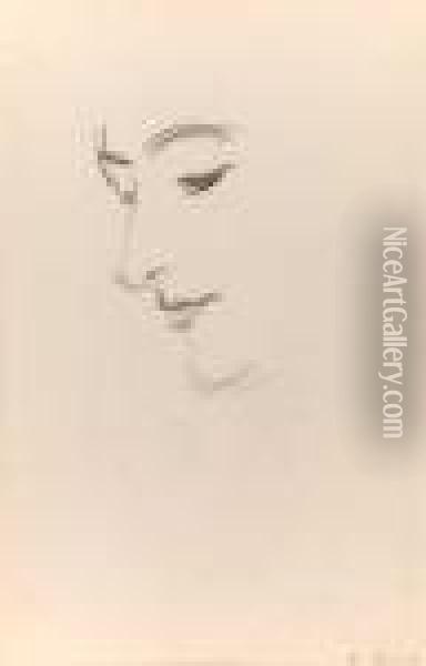 Study Of A Woman's Head, Looking Down Oil Painting - John Singer Sargent