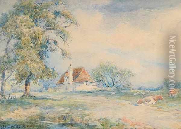 English Farmhouse And Pasture Oil Painting - Max Ludby