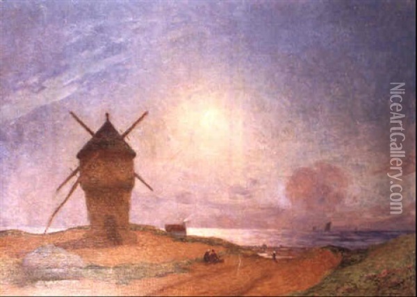 Moulin Et Chaumiere Sur La Dune Pres De Guerande Oil Painting - Ferdinand du Puigaudeau