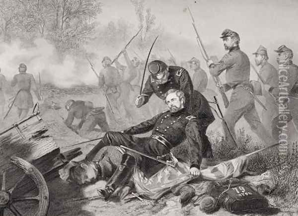 Death of General Isaac Stevens (1818-62) during the attack on Chantilly, Viriginia 1862 Oil Painting - Alonzo Chappel