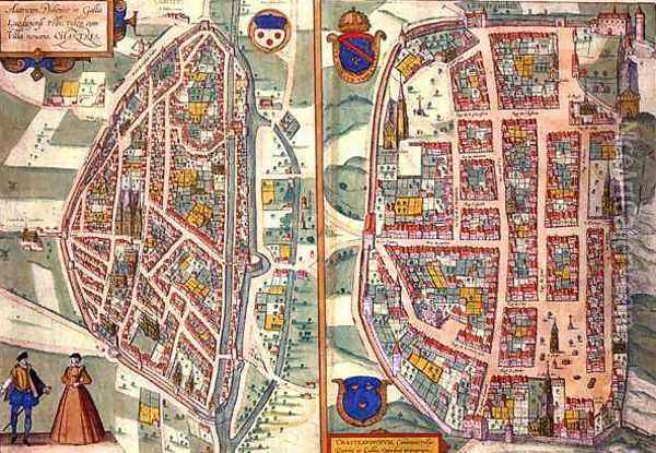 Maps of Chartres and Dunois from Civitates Orbis Terrarum Oil Painting - Joris Hoefnagel