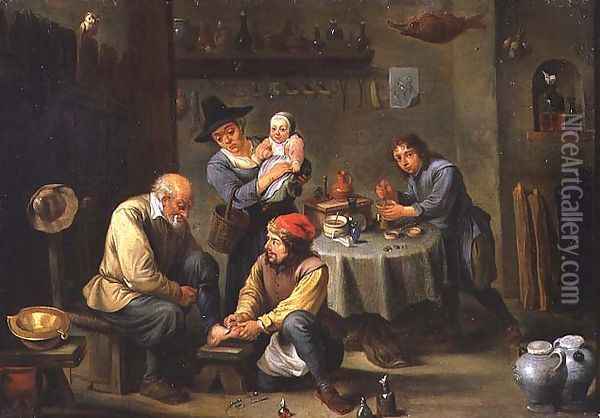 Surgeon Tending the Foot of an Old Man Oil Painting - David The Younger Teniers
