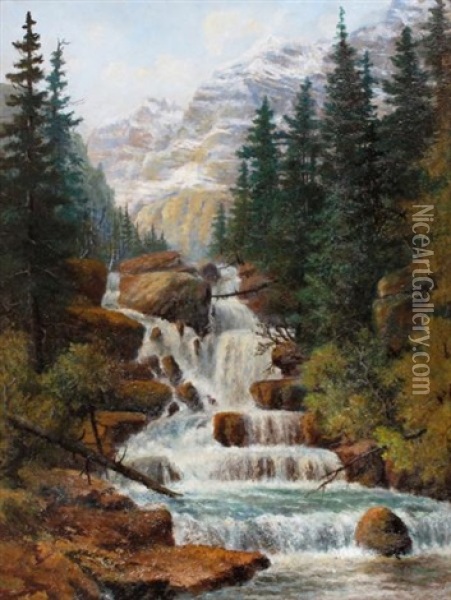 Cascade In The Rockies Oil Painting - Thomas Harrison Wilkinson