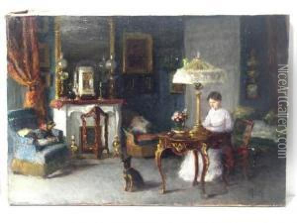 Femme 1900 Dans Un Interieur Oil Painting - Alphonse Frederic Muraton