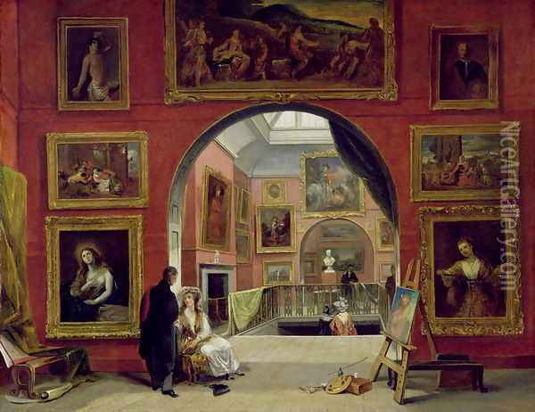Interior of the Royal Institution, during the Old Master Exhibition, Summer 1832, 1833 Oil Painting - Alfred Woolmer