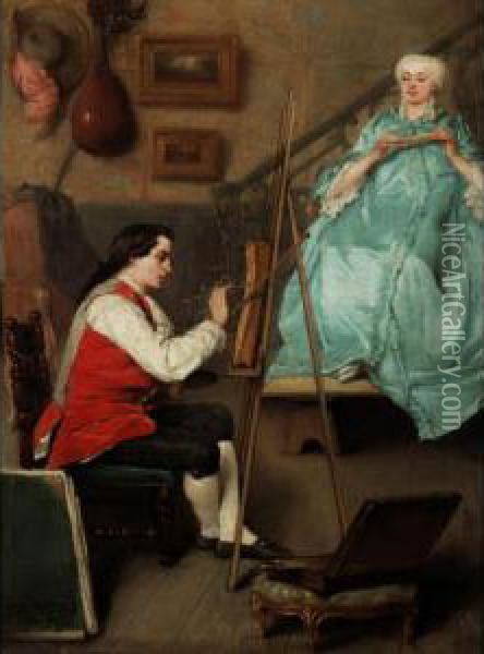 The Painter And His Model Oil Painting - Benjamin Eugene Fichel