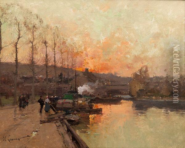 Sur Les Quais De La Seine Oil Painting - Eugene Galien-Laloue