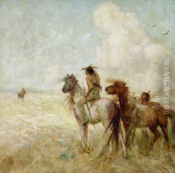 The Bison Hunters Oil Painting - Nathaniel Hughes John Baird