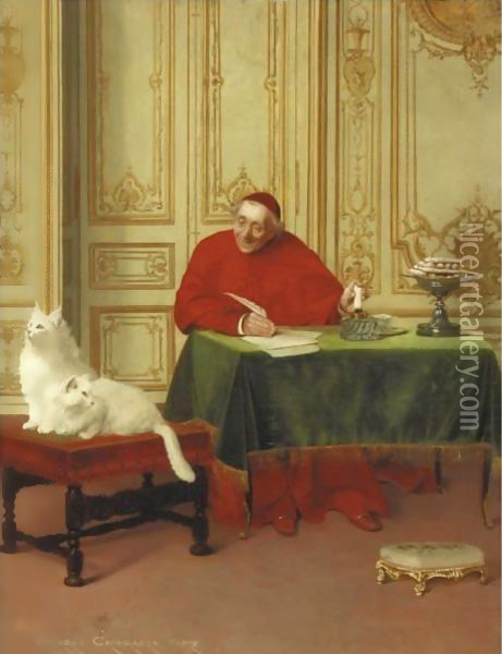 The Cardinal's Cats Oil Painting - Georges Croegaert