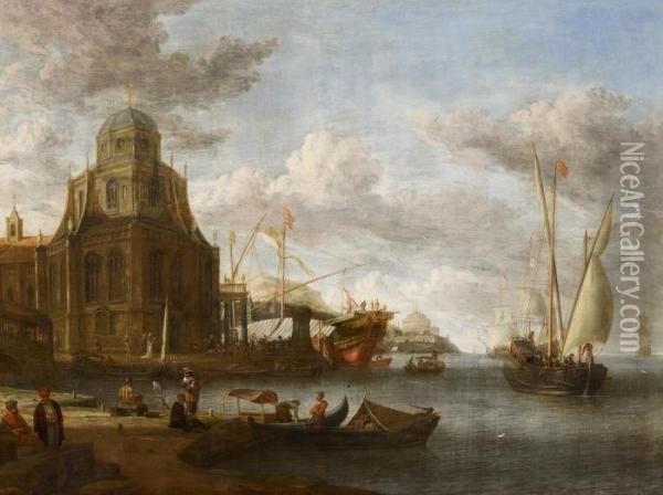 In A Harbour On The Coast Of Italy Oil Painting - Abraham Storck