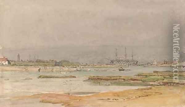 A calm day on the estuary at Portsmouth Oil Painting - Henry Robert Robertson