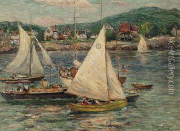 Yachts At Rockport, Massachusetts Oil Painting - Reynolds Beal