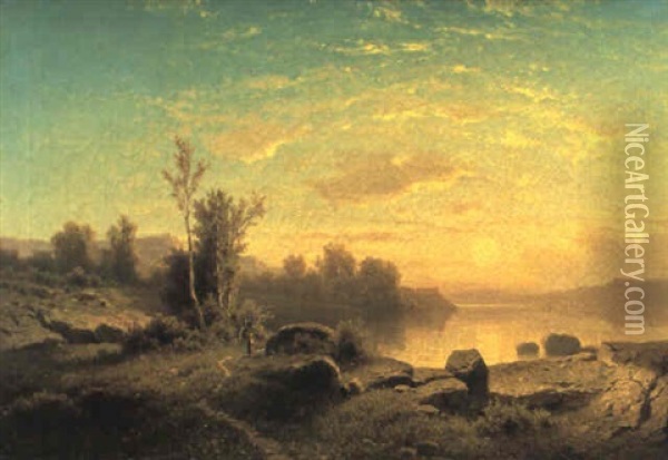 Sonnenuntergang Am Seeufer Oil Painting - Adolf Chwala