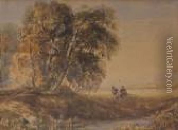 Landscape With Figures Oil Painting - David I Cox