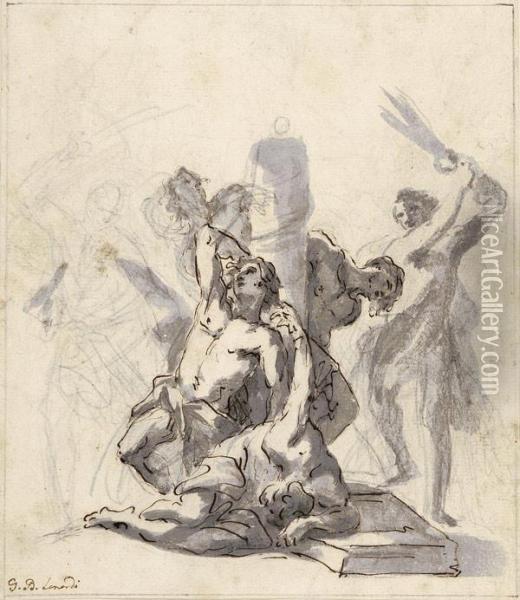 Gefangene, An Eine Saule Gebunden, Werden Ausgepeitscht Oil Painting - Giovanni Battista Lenardi