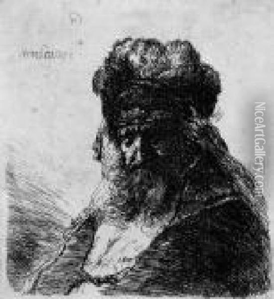 Niederblickender Greis In Hoher Fellmutze Oil Painting - Rembrandt Van Rijn