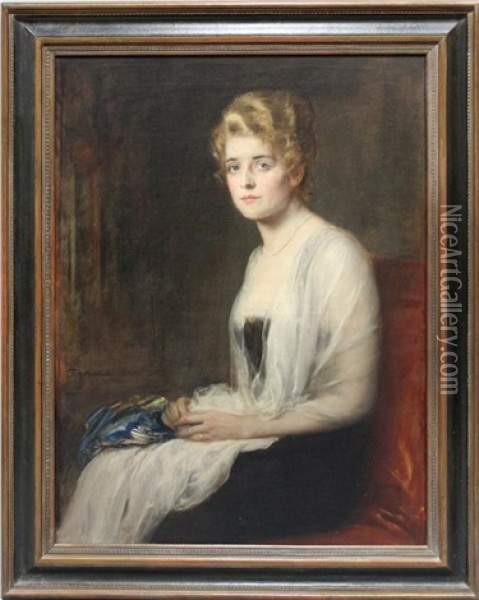 Junge Frau Mit Transparentem Schal Und Perlenkette Oil Painting - Friedrich August von Kaulbach