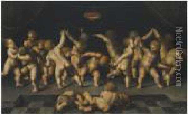 Dancing Putti Oil Painting - Marcantonio Raimondi