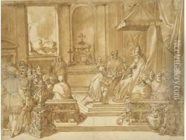 Paul Iii Restituant Le Duche De Parme A Octave Farnese Oil Painting - Taddeo Zuccaro