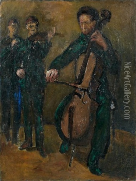 Le Violoncelliste Oil Painting - Adolphe Peterelle